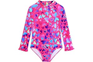 Alakuoti Long Sleeve One Piece Ruffle Swimsuit for Toddler Girls Baby Girl Rashguard Shirt with UPF 50+ Sun Protection