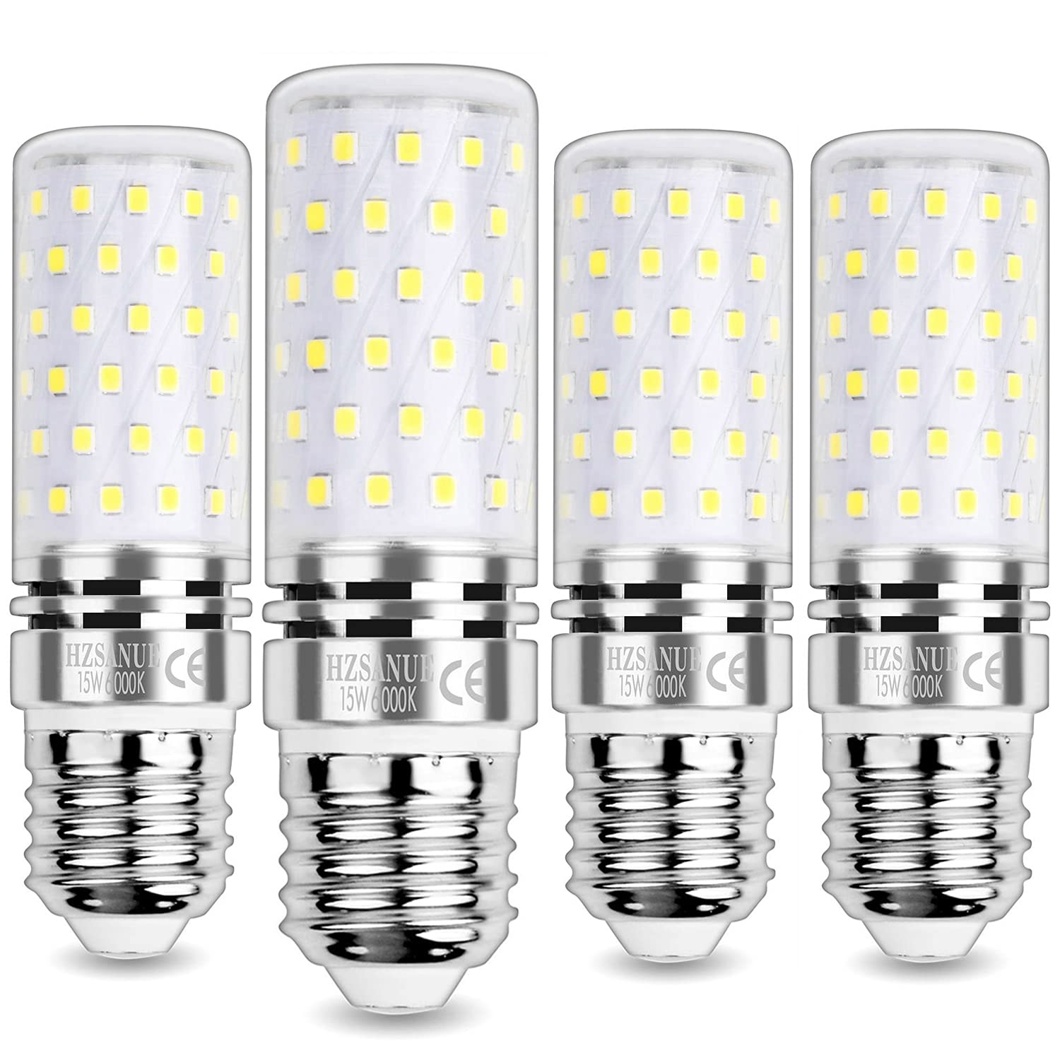 HZSANUE E27 LED Corn Bulbs 15W, 6000K Daylight White, 1700LM,Edison Screw Bulbs,120W Incandescent Bulbs Equivalent,Pack of 4