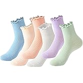 Iridipity 6 Pairs Ruffle Socks Woman Cute Frilly Ankle Socks for women girls