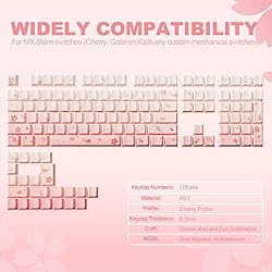 YUNZII Sakura PBT Keycaps, 131-key Double Shot/Dye