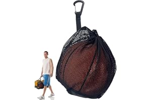Single Ball Storage Bag,Mesh Bag for Sports Ball– 12" x 8" Single Ball Storage with Drawstring, Zipper Pocket & Clip Hook, Br