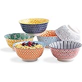 Selamica Porcelain 20oz Cereal Bowl Set - Set of 6, 6 inch Soup Bowls, Ceramic bowls for Cereal, Soup, Salad and Pasta, Colorful bowls