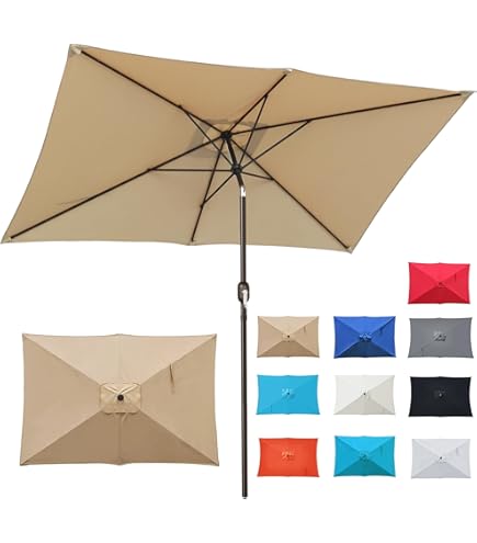 Simply Shade Capri Polyester Rectangle Balcony Umbrella in Platinum/Ocean Blue : Patio, Lawn & Garden