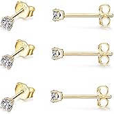 EPIRORA Sterling Silver Stud Earrings for Women Men- 3 Pairs 3mm Tiny Ball Stud Earrings Round CZ Earrings Pearl Earrings Set Cartilage Small Tragus Earrings