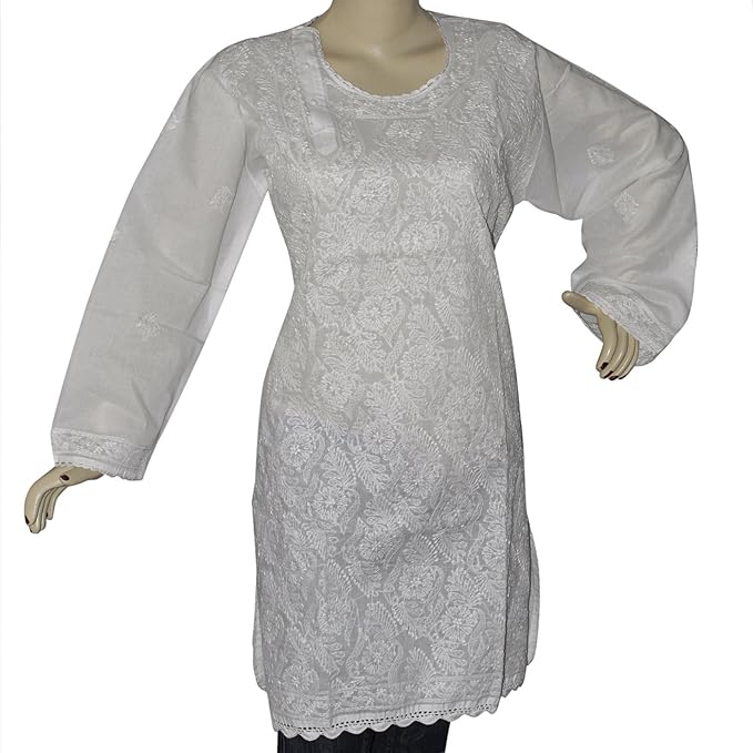 Casual Tops for Women Embroidered White Kurti from India: Amazon.co.uk: Clothing
