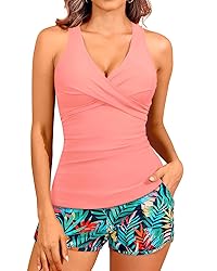 Women Colorful Leaves Tankini Swimsuits with Shorts