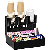 Lifewit 2-tier Coffee Station Organizer Caddy for Countertop, 10 Compartments Coffee Bar Organizers for Cups, Pods, Sugar, Compact Condiment Holders Storage for Office Breakroom Kitchen Home Black