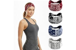 4 Pcs Wide Boho Headbands for Women-Boho Floral Printed Headbands,Knotted Elastic Hair Bands for Yoga Running(9.5''x5.5'')