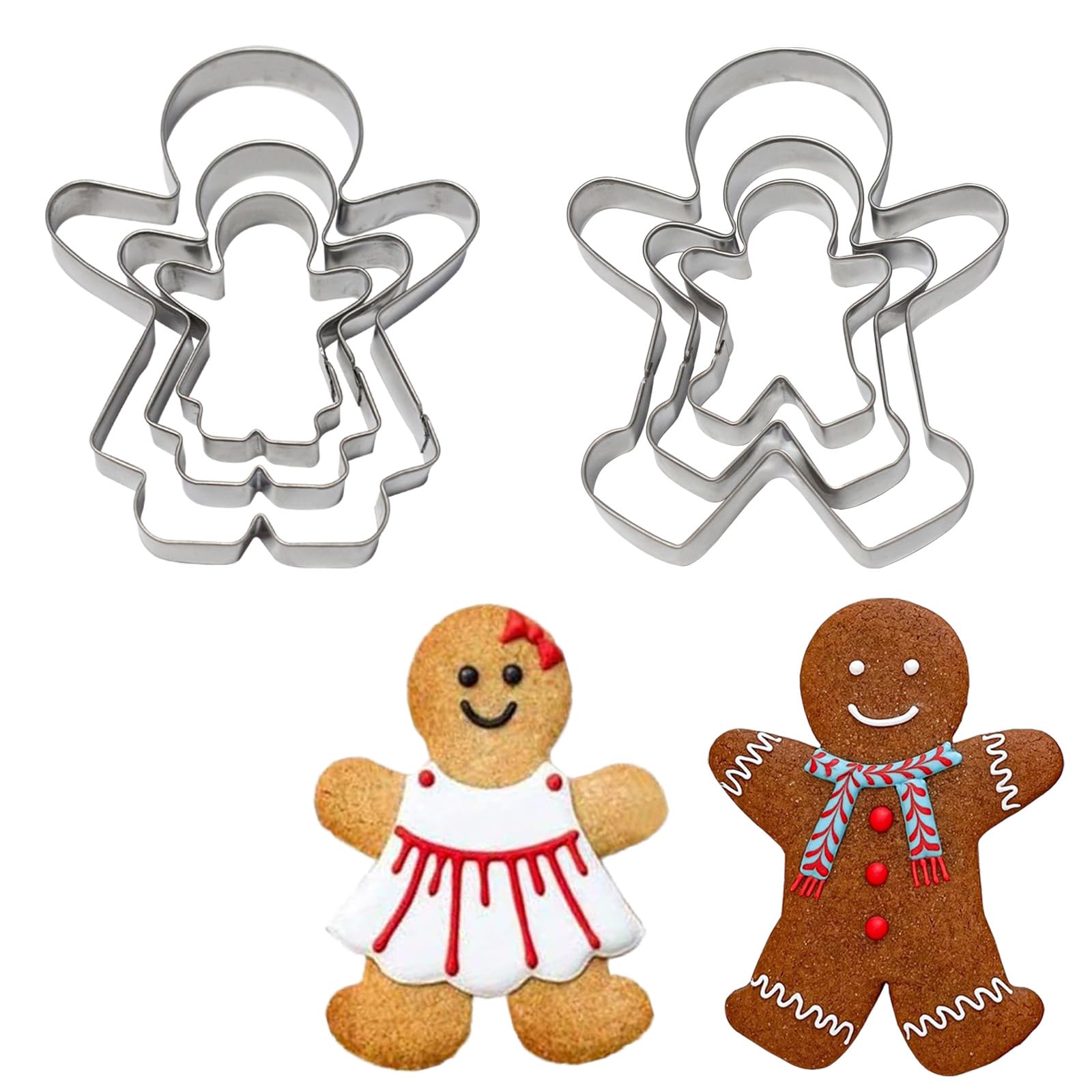 6Pcs Cookie Moulds Stainless Steel Gingerbread Man Biscuit Cutter Boy and Girl Shapes Cookie Cutters Set Biscuit Pastry Cutters Cake Cutter for Baking Cake Pastry Holiday Decoration