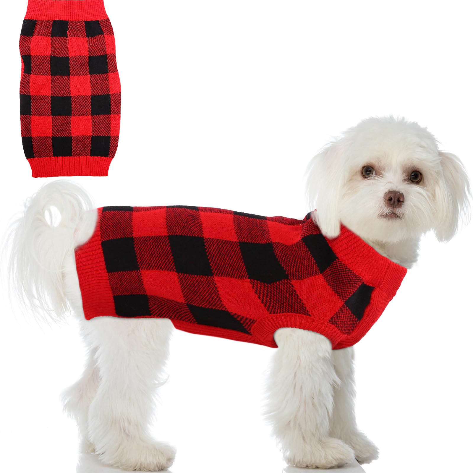QBLEEV Dog Sweater with Leash Hole, Dog Christmas Sweater Classic Plaid Vest Knitwear Puppy Sweaters Warm Winter Pullover Dog Sweaters Cold Weather Dog Clothes for Small Medium Dogs Girls Boys