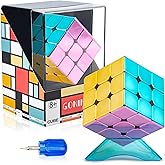 GONINO Mirror Cube, Magnetic Speed Cube 3x3x3 with Reflective Design | Stickerless Magic Cube with Display Stand, Shiny Metallic Fidget Puzzle Toy for Kids Ages 8-12, Teen Girls Boys Birthday Gift