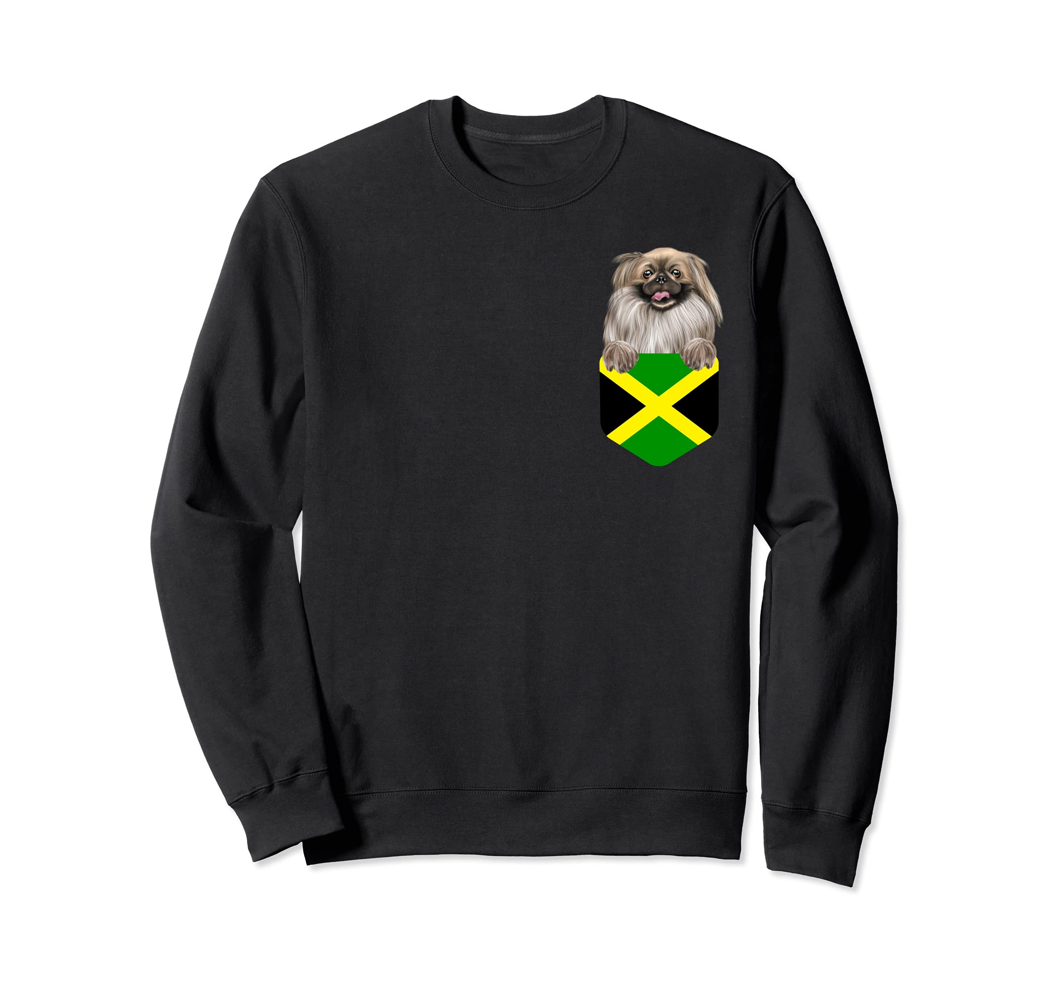 Jamaica Flag Pekingese Dog In Pocket Sweatshirt