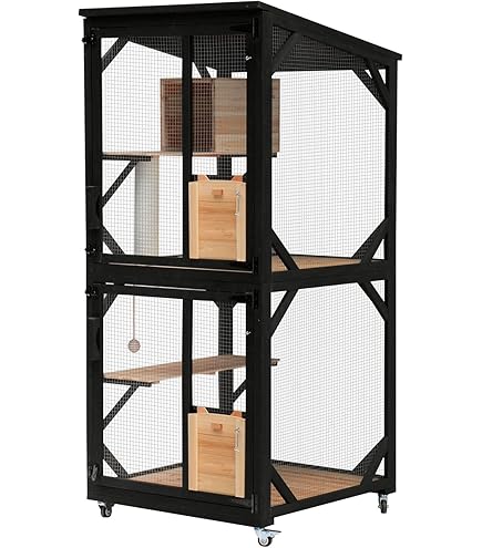 Extra Large Modern Cat House - Multi-Level Glass Enclosure With Wheels For Indoor/Outdoor Use