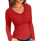 VICHYIE Womens Fall Clothes Long Sleeve Shirts Scoop Neck Ribbed Knit Slim Fitted Trendy Casual Tops