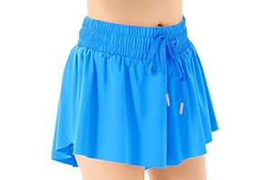 QooNoo Girls Butterfly Shorts with Pocket Flowy Athletic Shorts High Waist Preppy Running Shorts for Kids Teen
