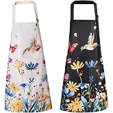 IHFAIO Floral Apron Women, 2 Pack Aprons for Women with Pockets, Waterproof Kitchen Apron Aprons for Cooking, Baking