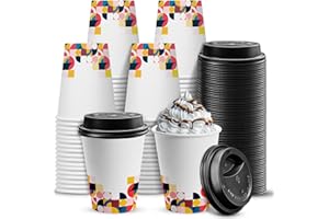 Charmount [100 Pack 12 oz Disposable Coffee Cups with Lids,to Go Thickened Paper Cups for Beverage Coffee Tea Hot Chocolate