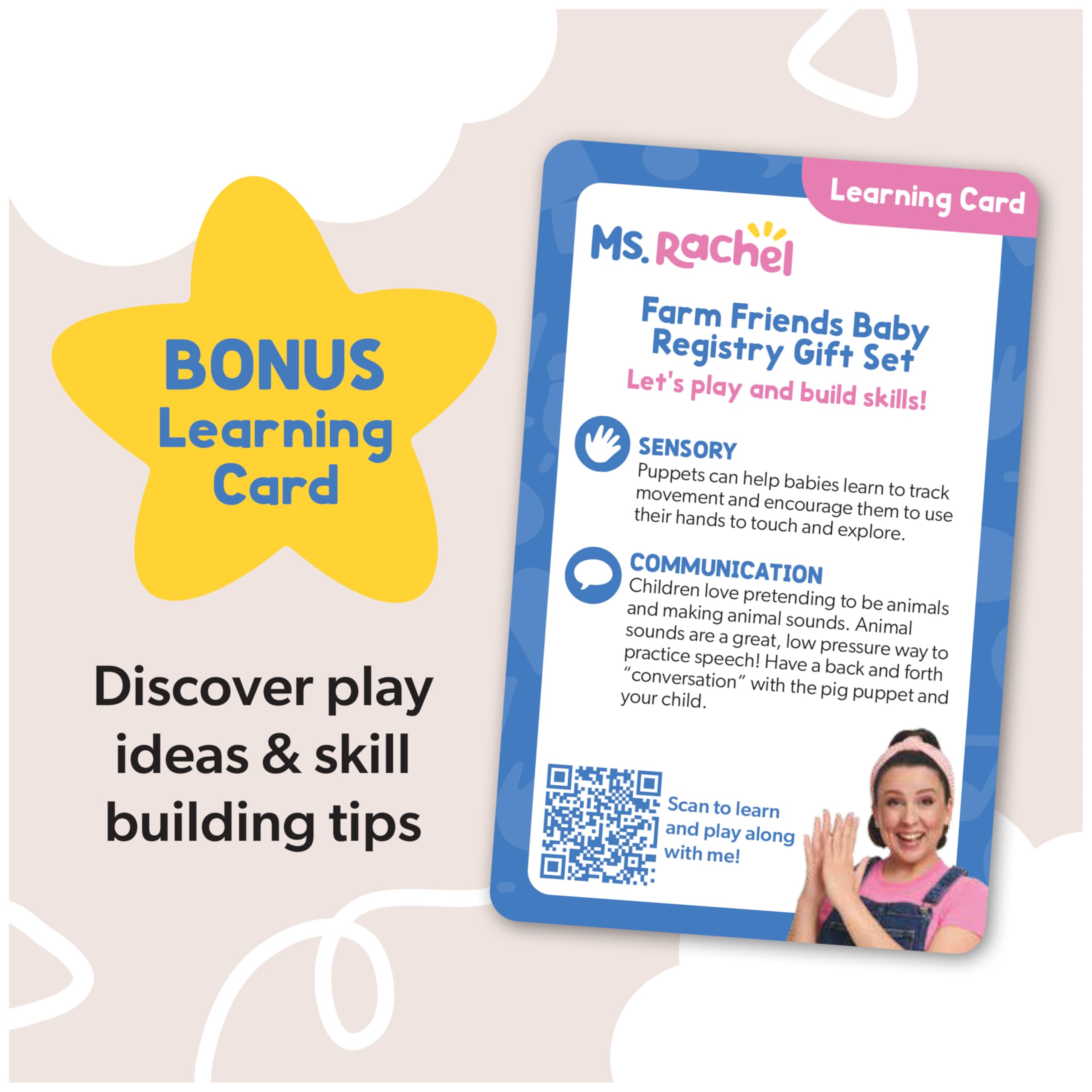 Ms. Rachel Official Farm Friends Baby Registry Gift Set with Plush, Animals Cards & Finger Puppet, Educational Toys & Baby Toys for Girls & Boys Ages 0+ (Amazon Exclusive)