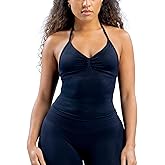 HAODIAN Women's Workout Longline Strappy Halter Top with Built-in Bra Backless Gym Tank Top