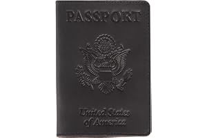 Shvigel US Leather Passport Book Cover - Thin American Travel Passport Holder - Premium International USA Passport Protector Case for Women Men (Black Vintage New)