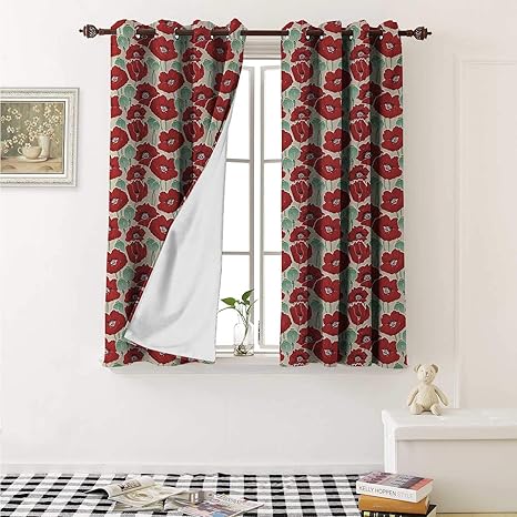 Amazon Com Shenglv Poppy Window Curtain Fabric Spring Garden