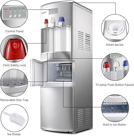 Costway 2 In 1 Water Cooler Dispenser With Built In Ice Maker Freestanding Hot Cold Top Loading Water Dispenser 27lbs 24h Ice Maker Machine With Child Safety Lock Sliver Amazon Ca Home Kitchen