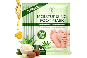 6 Pack Hydrating Foot Mask for Dry Cracked Feet, Restoring & Hydrating Socks with Aloe, Shea Butter, Jojoba Oil & Vitamin E, 