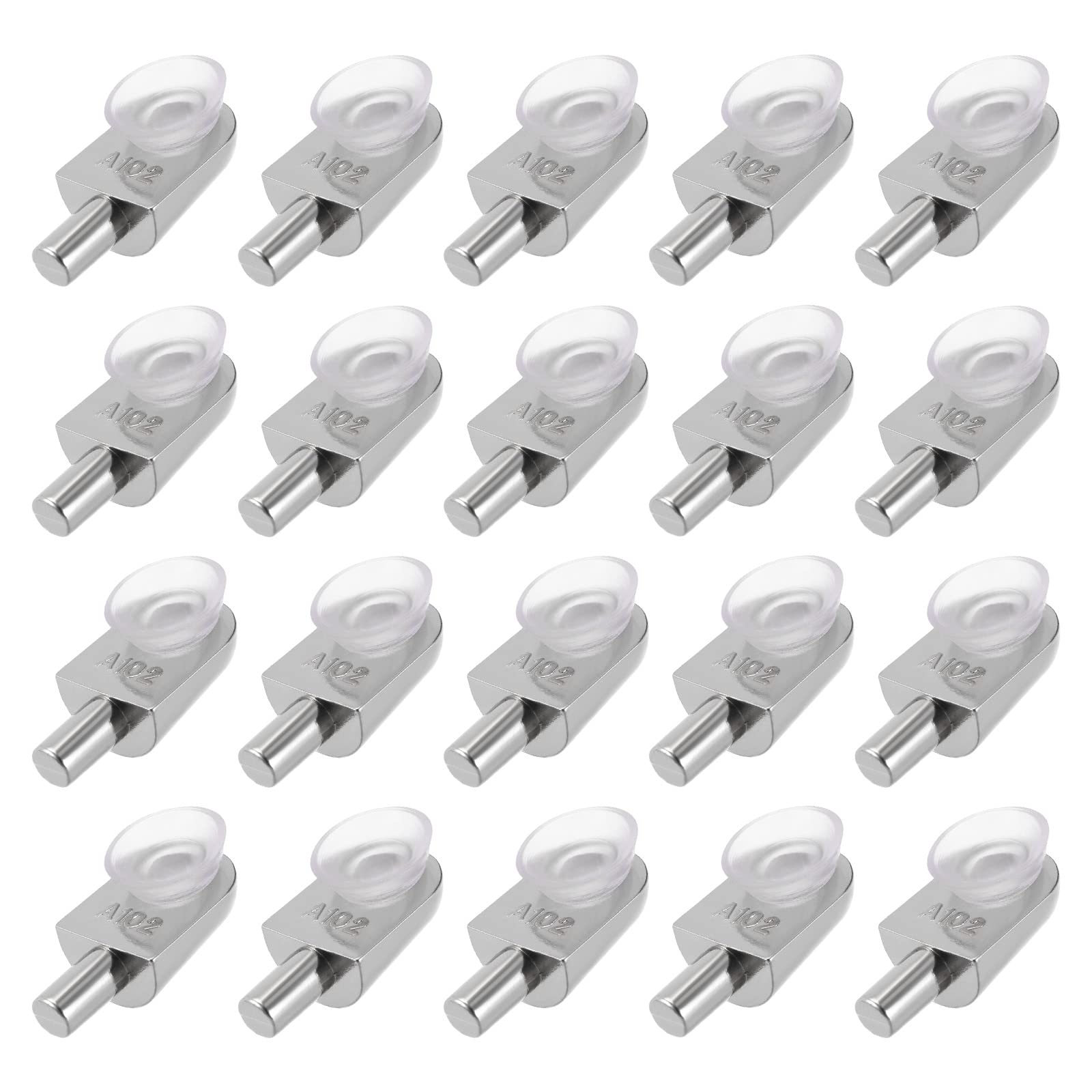 METALLIXITY Shelf Support Pegs (for 9mm/0.35" Thickness) 20Pcs, Zinc Alloy Adjustable Glass Clips Clamp Holder - for Furniture Repair, Bedroom, Silver Tone