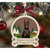 Doberman Pinscher Wooden Christmas Ornament - 3 Layer Dog Keepsake - Pet Memorial Gift for Dog Lovers - Merry Christmas Décor - 3x4 Inch Wood Ornament