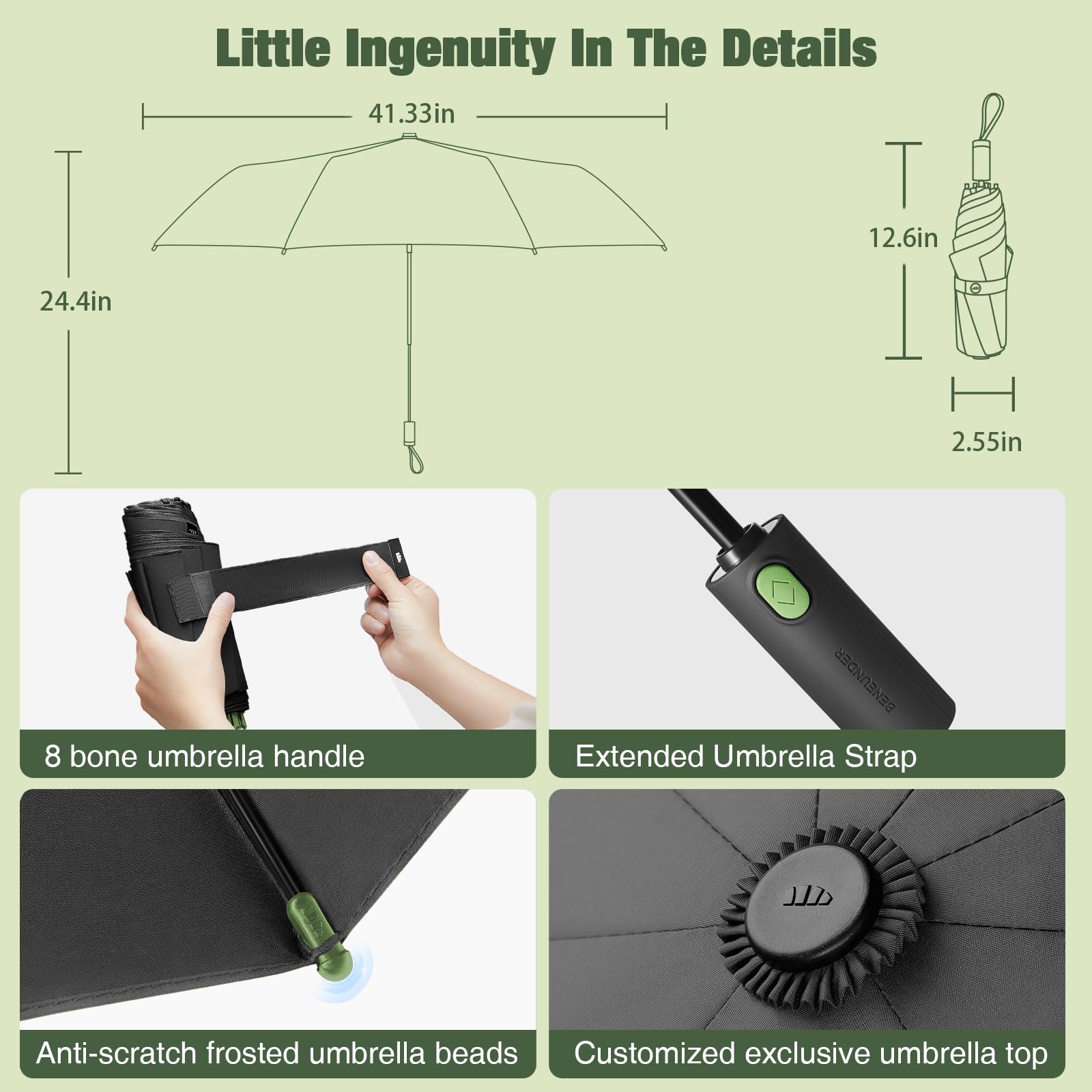 Beneunder Windproof Tri-fold Reverse Folding Umbrella - Lightweight Portable Travel Umbrella for Wind and Rain, Perfect for Car, Backpack, and On-the-GO
