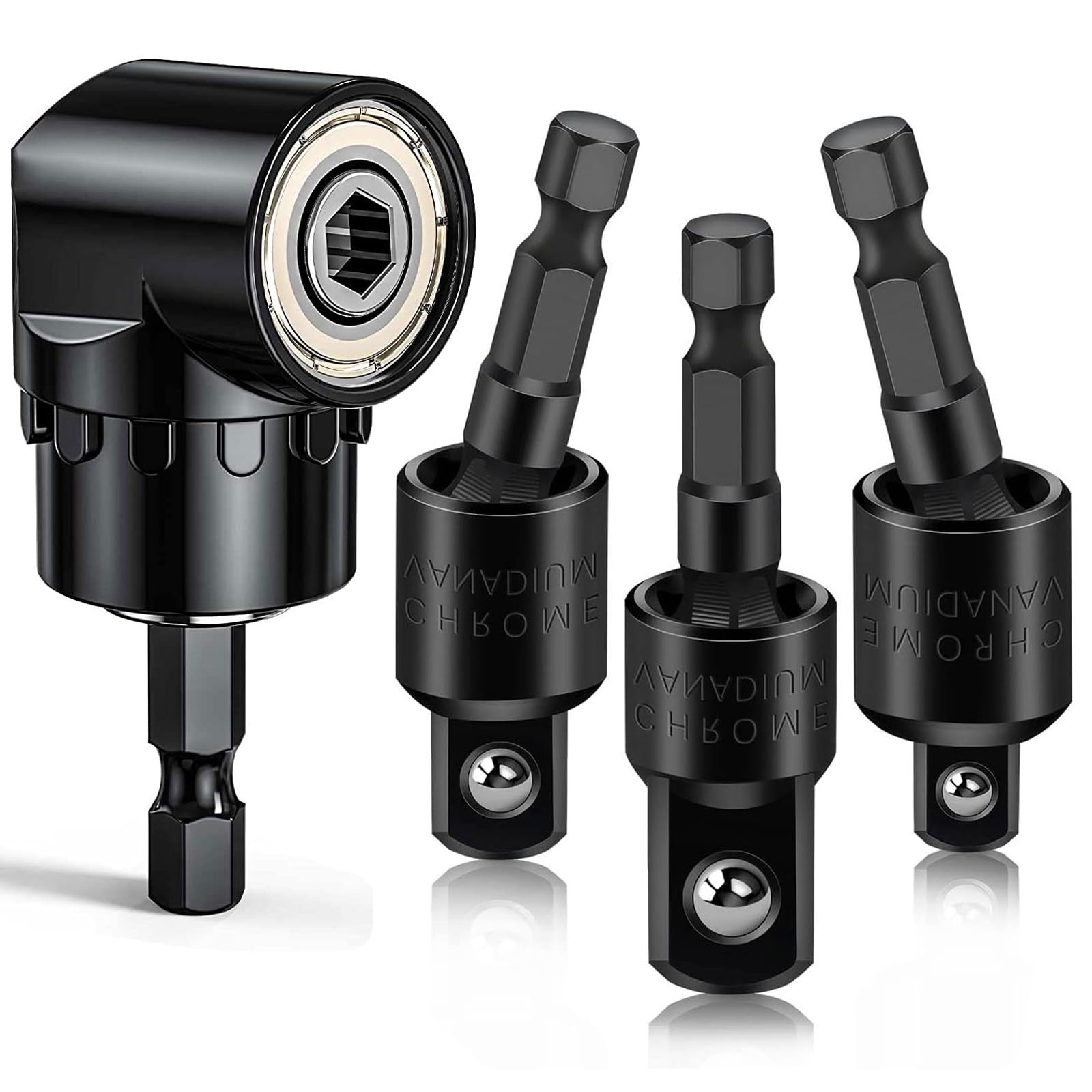 Photo 1 of Fruholt Flexible Drill Bit Extension Set with Right Angle Attachment, 360° Rotatable 1/4 3/8 1/2" Impact Grade Socket Adapter Sets for Cordless Drill & Screwdriver, Power Drill & Driver