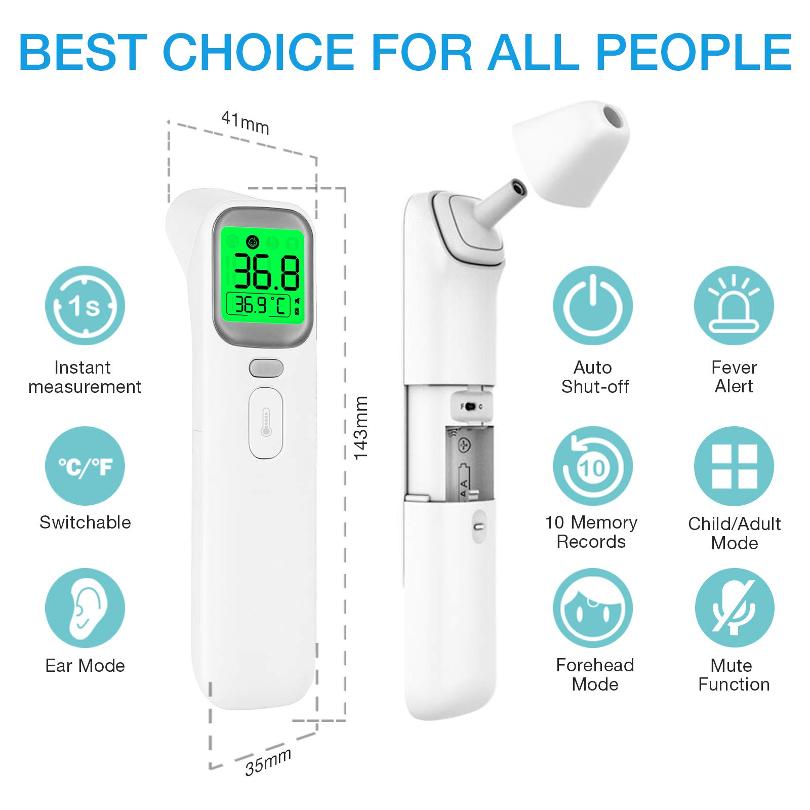 Wellue Touchless Baby Thermometer, Infrared Forehead and Ear Thermometer, Medical Temporal Thermometer for Adults, Kids, Babies, Large LCD Screen, Memory Stroage and Fever Alarm