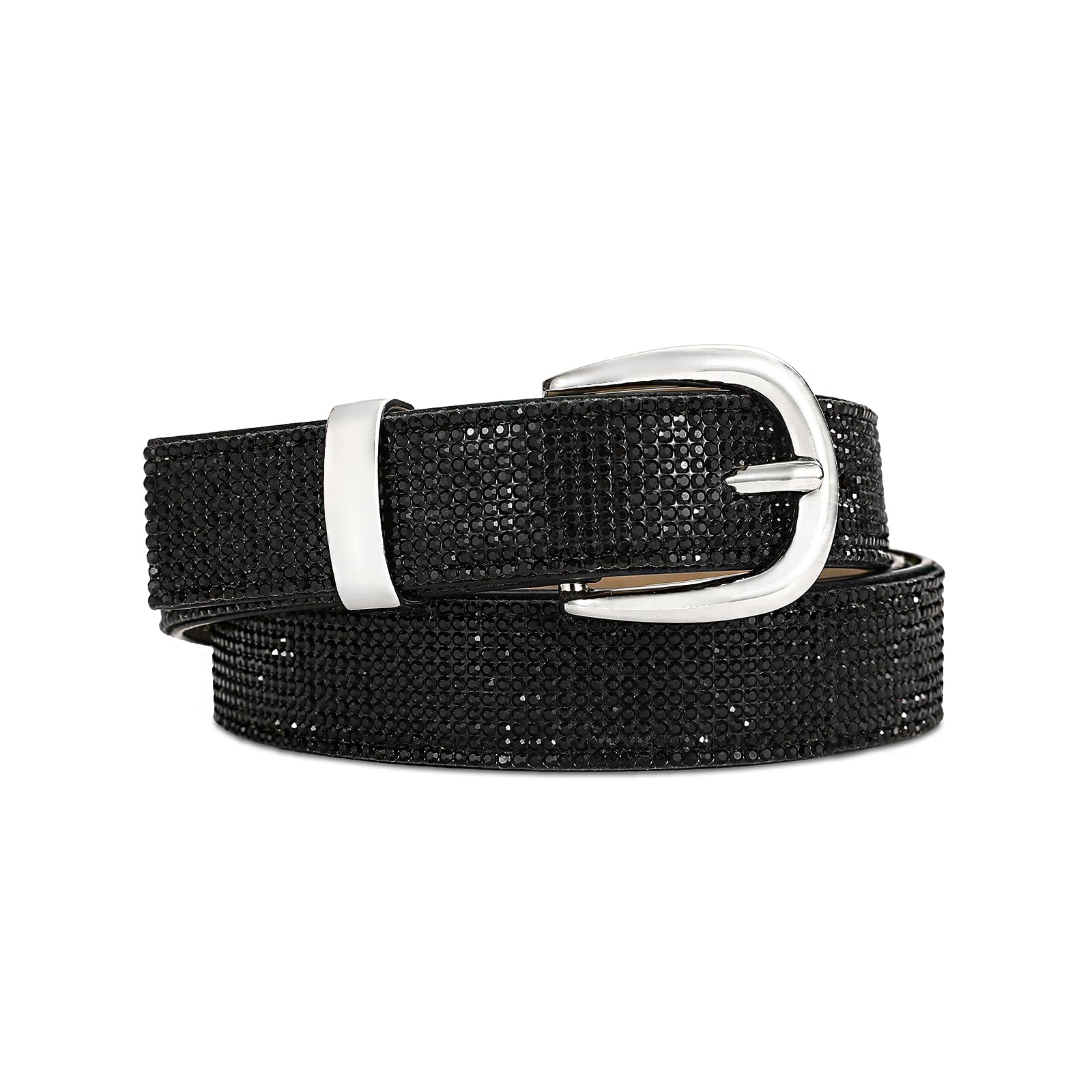 Photo 1 of RISANTRY Rhinestone Belt for Women, Black Sparkly Diamond Belts for Womens Dresses, Ladies Glitter Belts for Jeans