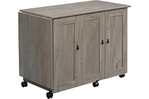 Sauder Craft Cart Storage Cabinet, Rolling Sewing Table with Expandable Top, Mystic Oak