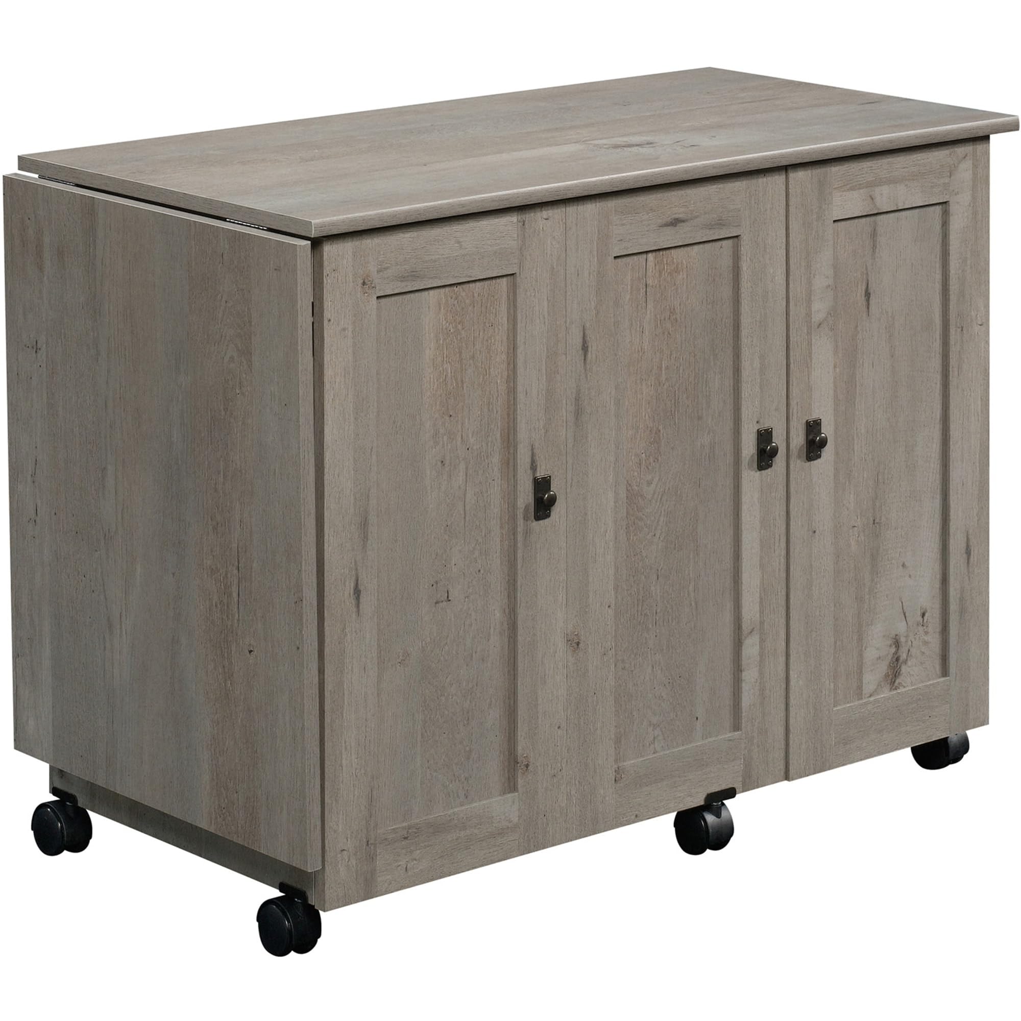 Photo 1 of **CHIPPED CORNERS*** Sauder Craft Cart Storage Cabinet, Rolling Sewing Table with Expandable Top, Mystic Oak