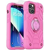 KCJ Compatible with iPhone 14 Case & iPhone 13 Case with [2 x Screen Protectors+1xCamera Lens Protector] Military Grade Drop Protection Case for iPhone 14/iPhone 13 6.1" Pink