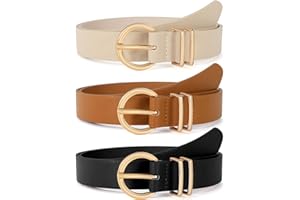 WHIPPY 3 Pack Women's Leather Belts for Jeans Dresses Ladies Waist Belt with Fashion Gold Buckle