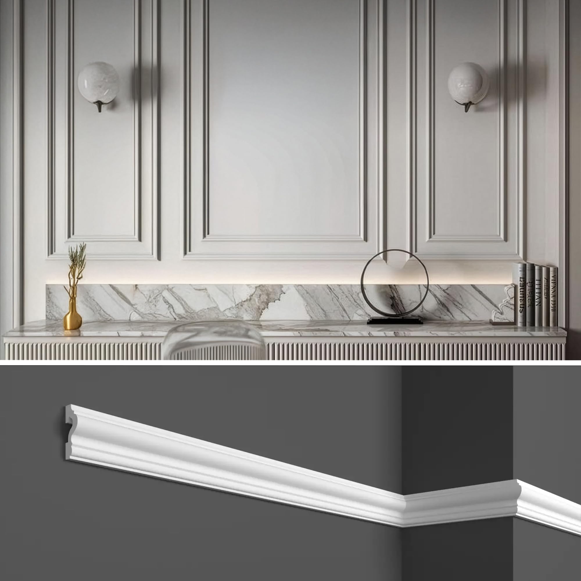 create luxury GRAND DECOR 12 Metres Solid White Duropolymer (Better than Styrofoam and Gypsum), Wall Mounted Frames, 12 x 1 m (HCR517 (Frames 12pcs)