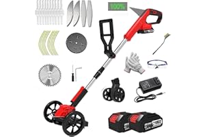 FUZHUNAIS Electric Weed Wacker Cordless Eater Battery Powered String Trimmer, with 2Pcs 21V Battery 5 Types Blades Lightweight Grass Trimmer Edger Lawn Tool, Push Wheeled No-String Trimmer for Garden Yard