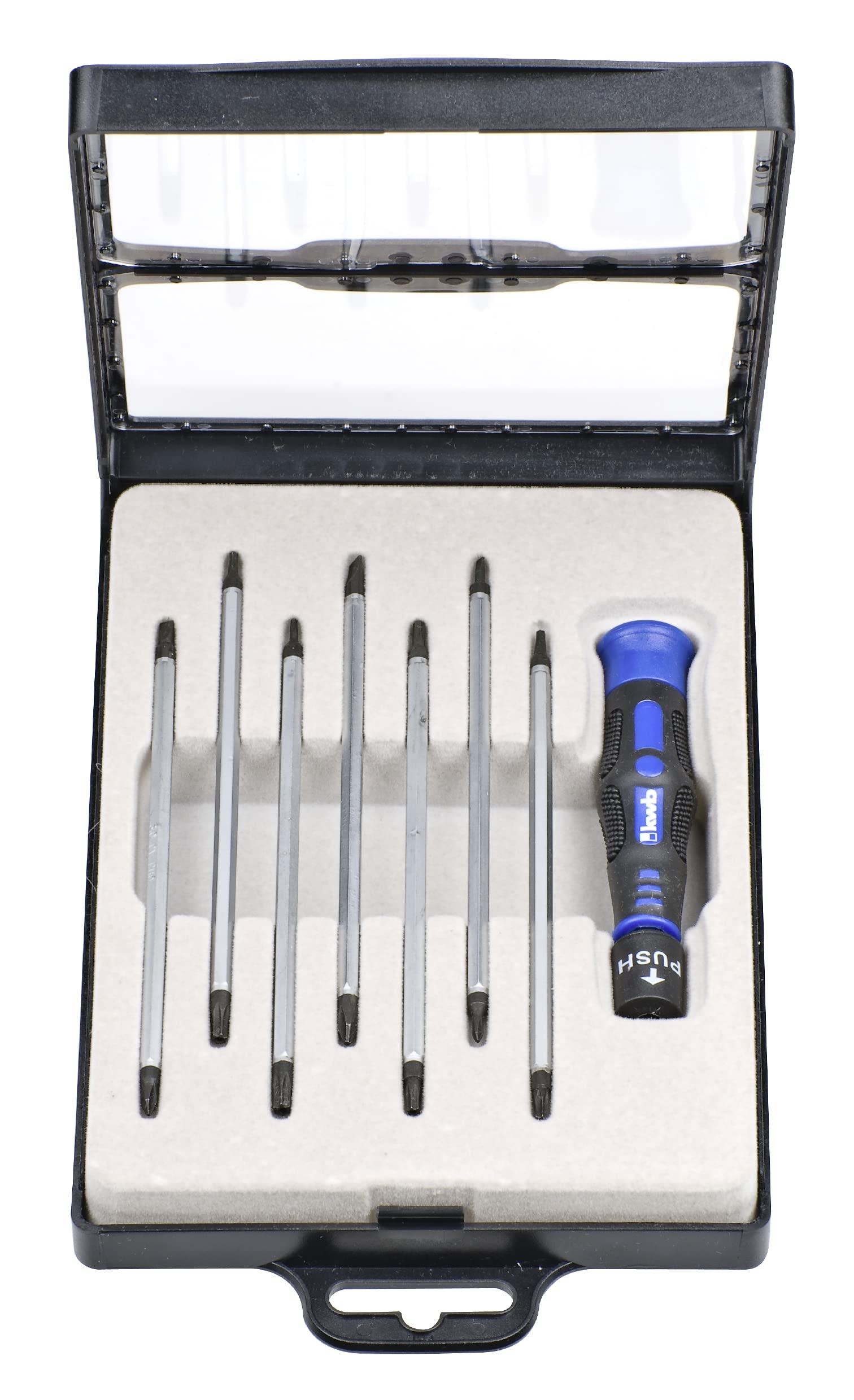 kwb Precision Screwdriver Set for Fine Mechanics, Cross, Slotted, TX/Hex with Interchangeable Blades in Storage Case
