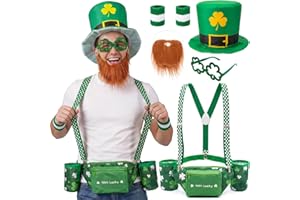 St. Patrick's Day Fanny Pack Shamrocks Beverage Beer Belt Costume Accessories Set with Drink Holder Irish Green Hat Wristband