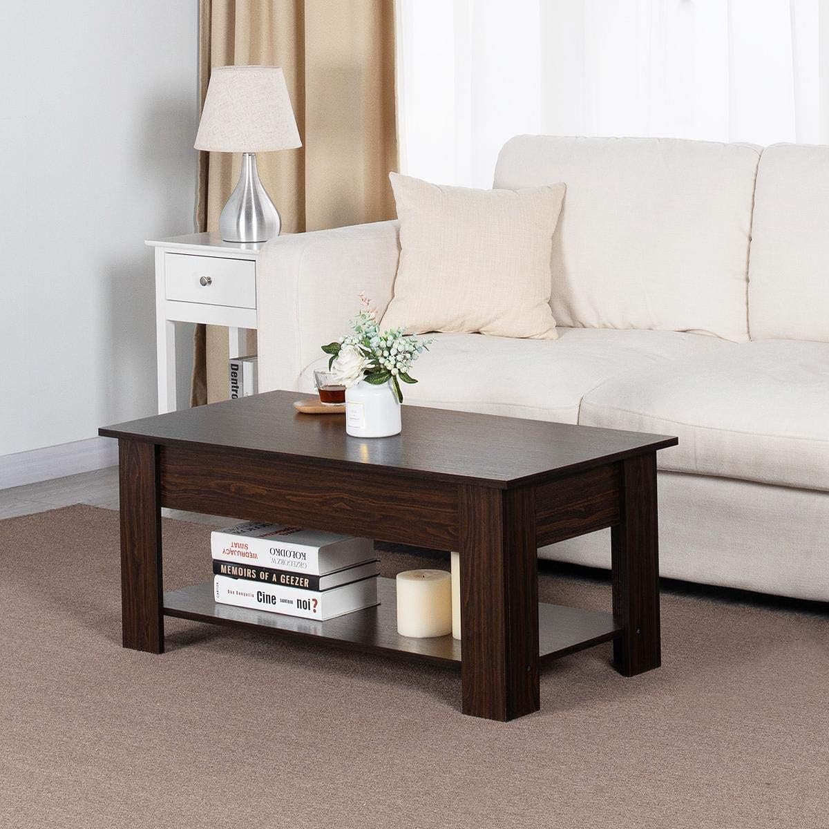 Yaheetech Adjustable Lift Top Coffee Table - with Hidden Storage Compartment for Living Room Espresso: Kitchen & Dining