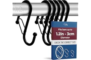 Blau Marité 6 S-Shaped Hooks with Anti-Fall System. Anti Drop S-Shaped Hook with Safety Buckle to Prevent Falls. Heavy Duty. (Black, 4in Long (Diameter Rod<1.2in))