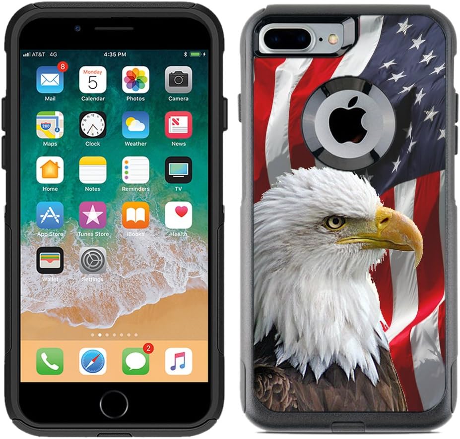 Teleskins Protective Designer Vinyl Skin Decals Compatible with Otterbox Commuter iPhone 7 Plus/iPhone 8 Plus Case - Bald Eagle American Flag Design Pattern - only Skins and not Case