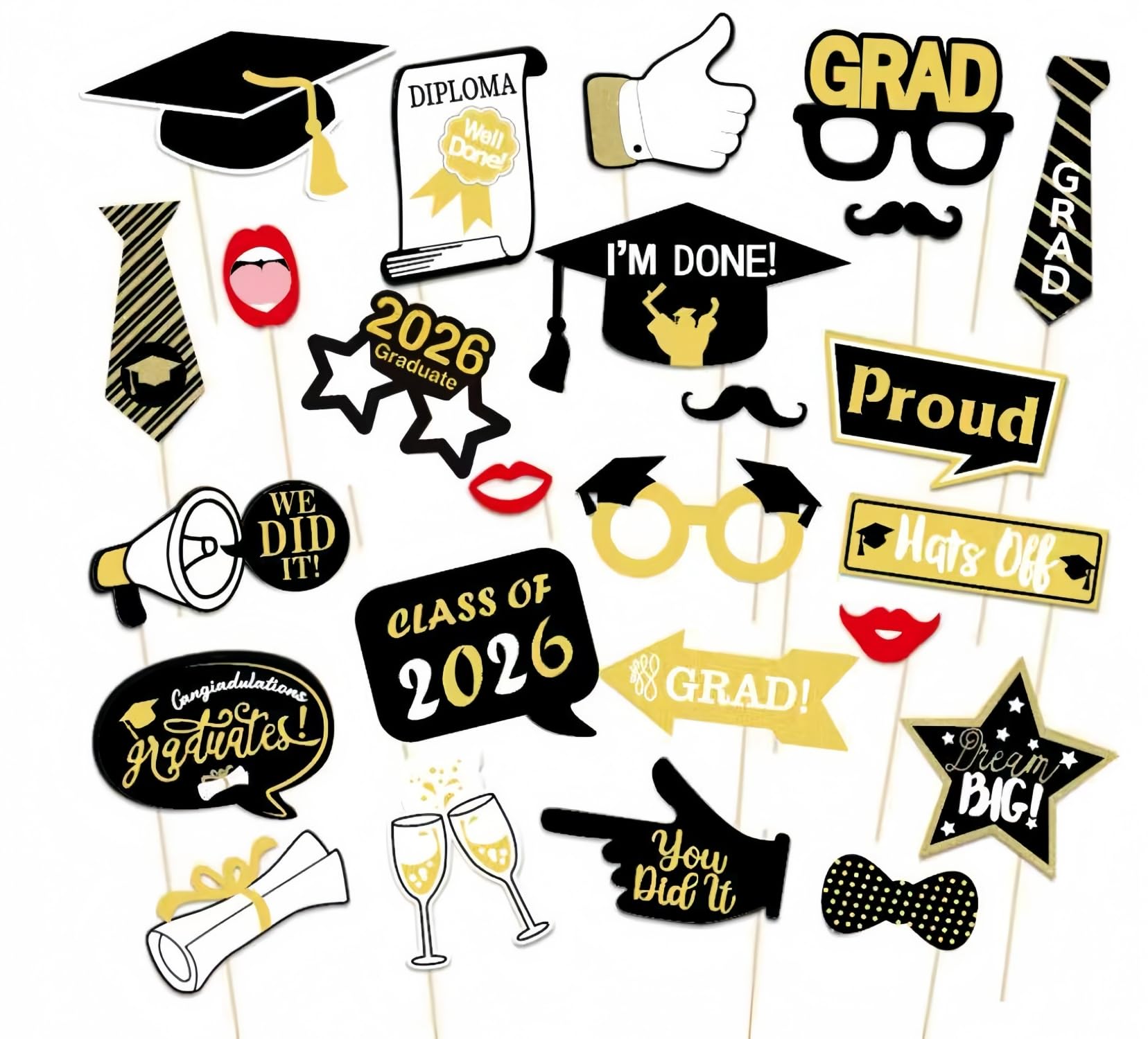 Aisszhao 25P Graduation Photo Booth Props 2023 Graduation Decor, Paper Props Fancy Paper Eyeglasses Congrats Glitter Class 2023 Celebrations Family Graduating Party Supplies，120 x 190 cm (BYE123)