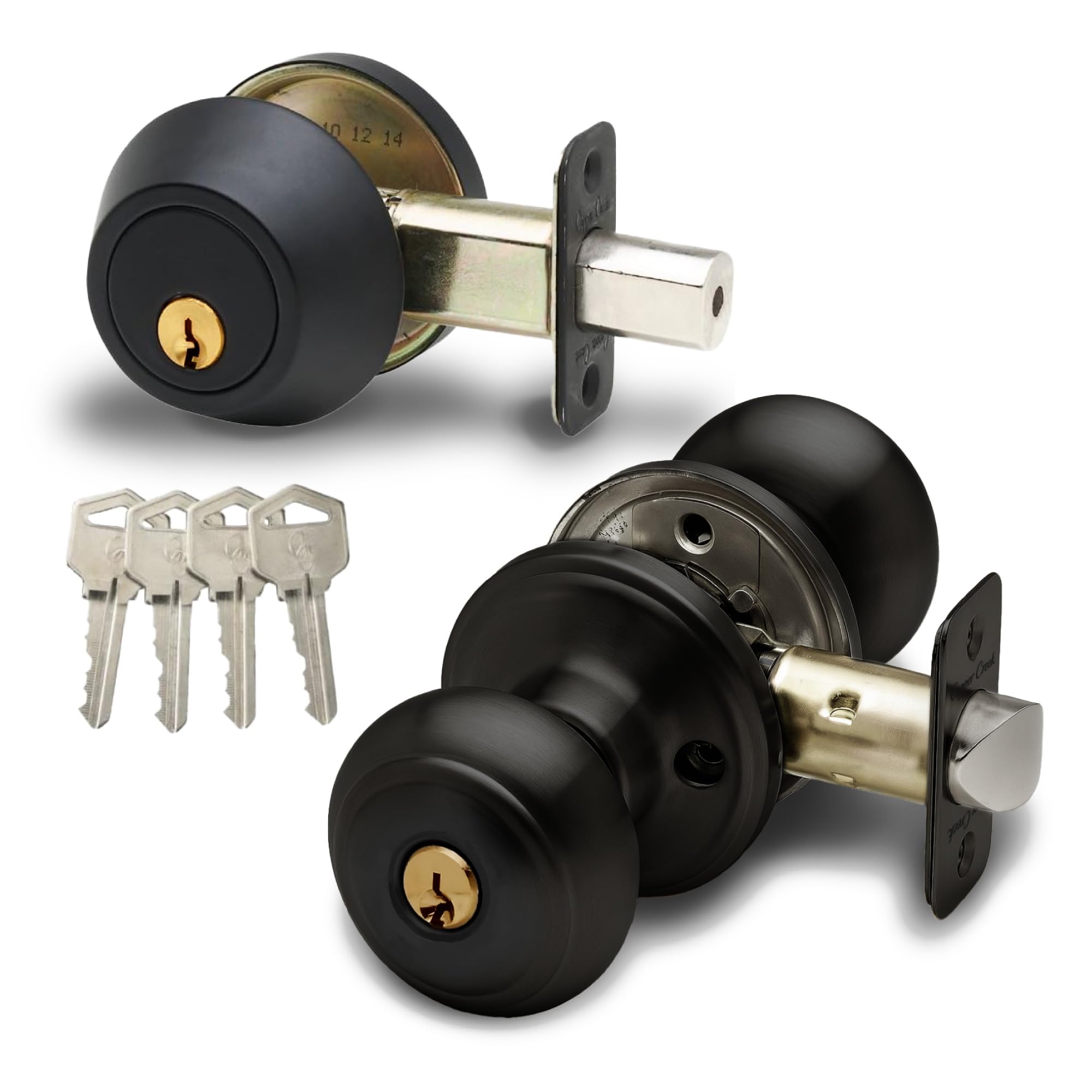 Copper Creek CKDB141-BC Colonial Door Knob Keyed Alike with Deadbolt Combination, Black