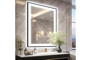 Megatex 28x36 Lighted Bathroom Mirror, Wall-Mounted, Black Rim Mirror, Vanity(Front and Backlit), Stepless Dimmable CRI90+, Anti-Corrosion, Anti-Rust, Touch Sense, Memory(Horizontal/Vertical)