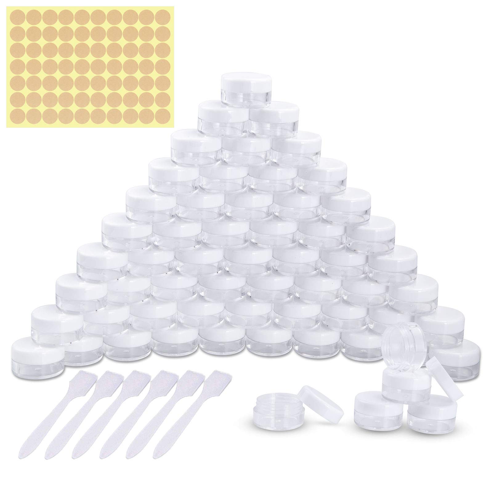 60 Pieces Empty Sample Pots, 5g / 5ml Clear Plastic Travel Cosmetic Container Jars for Creams, Sample, Make-Up Storage