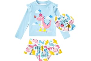 Cutemile Little Girls Rash Guard Set 3 Piece Swimsuit with Hat UPF 50+ Long Sleeve Swimwear 1-6 Years