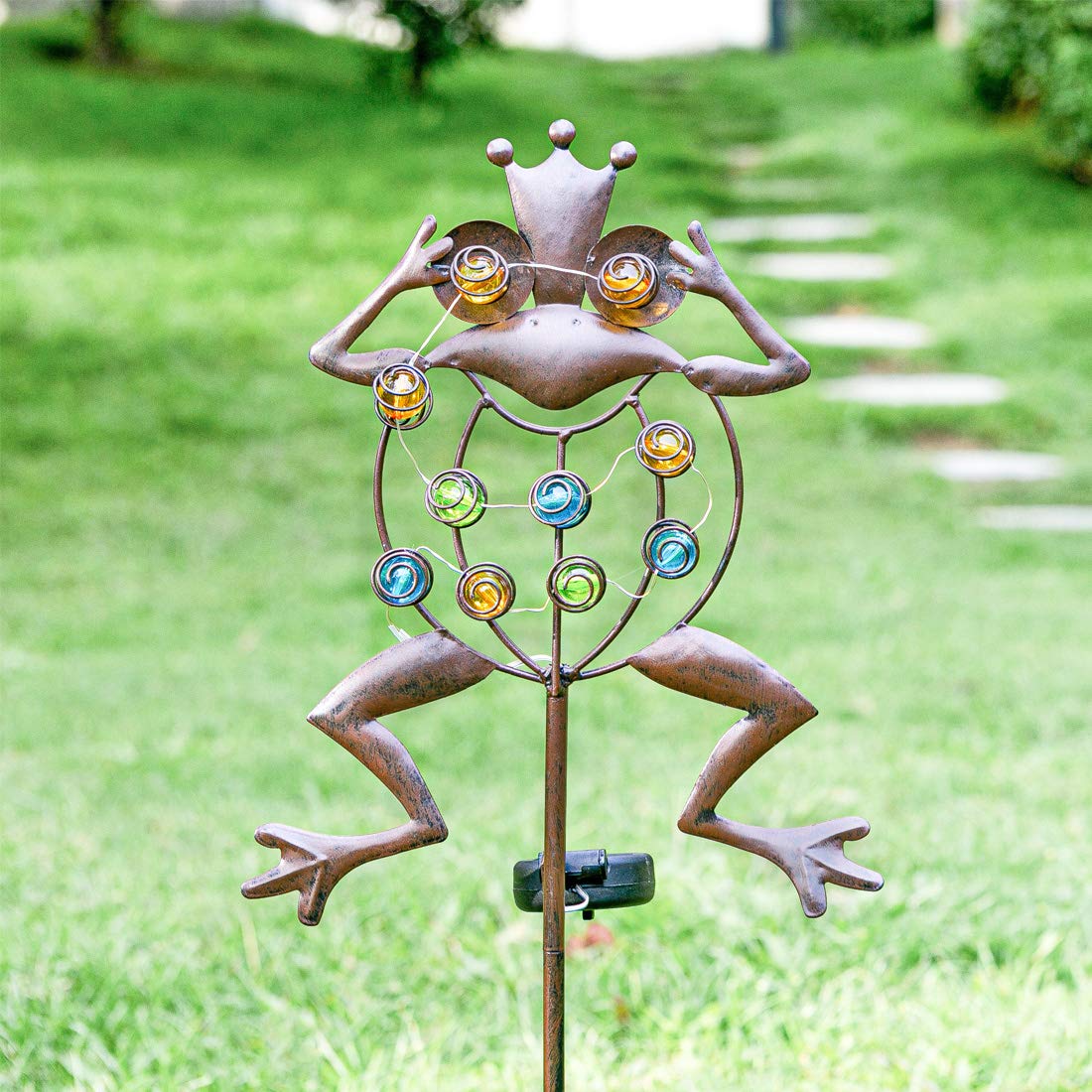Go2garden Solar Garden Lights, Stake Light Metal Frog Outdoor Decoration, LED Waterproof Landscape Lights for Yard, Lawn Decor (Rustic)